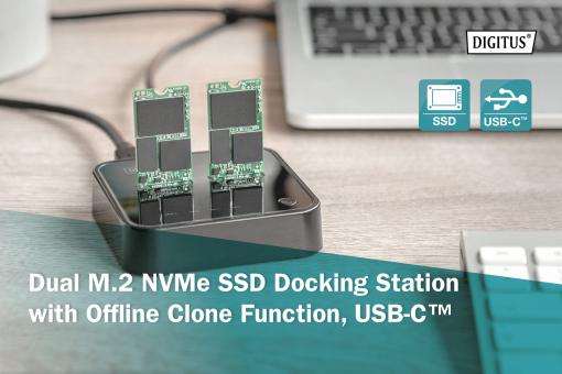 Station d'accueil NVME double baie, boîtier SSD USB C vers NVME