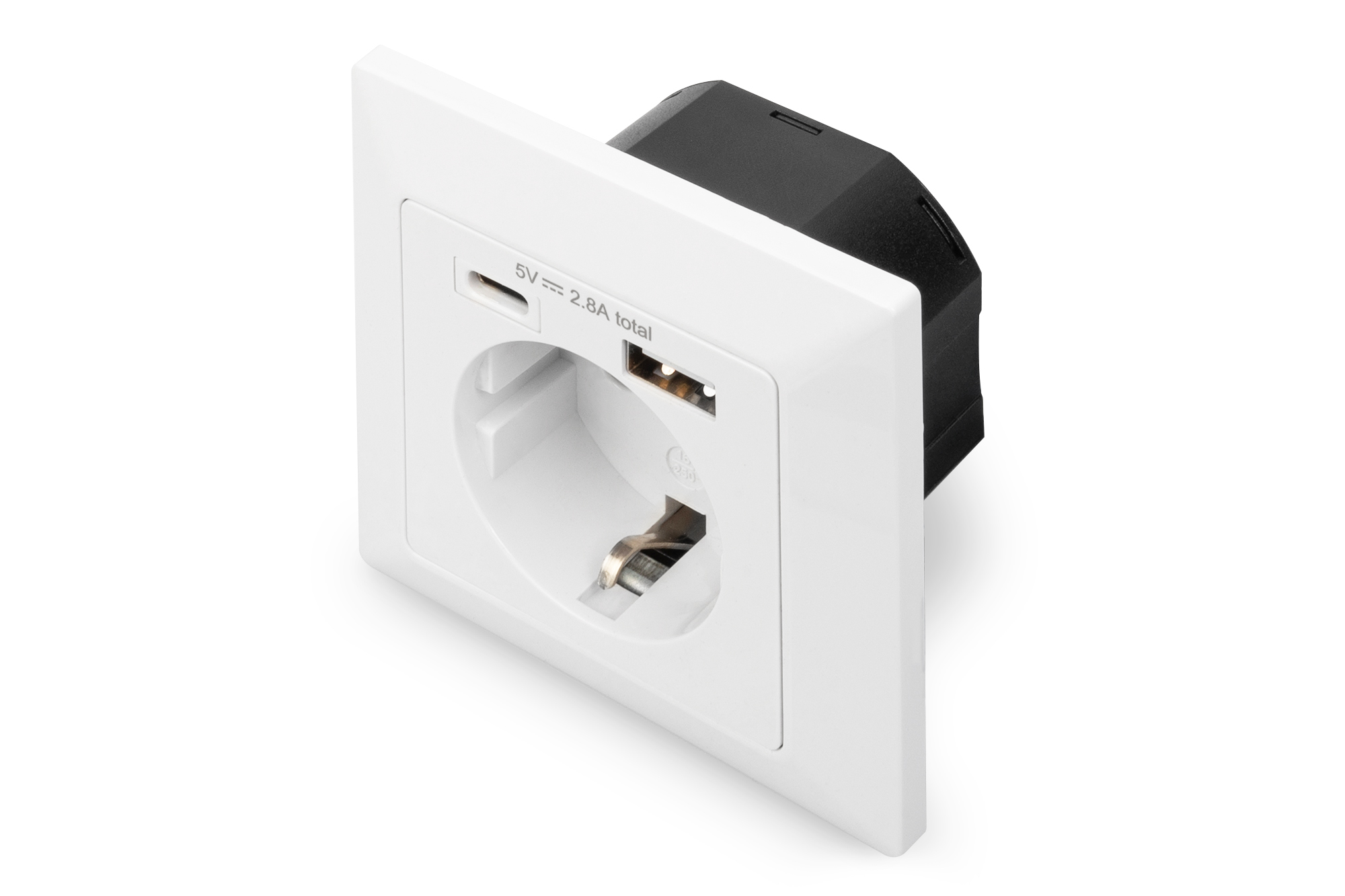 Tienda DIGITUS B2B  Enchufe de seguridad para el montaje empotrado con 1  USB Type C™, 1 USB A