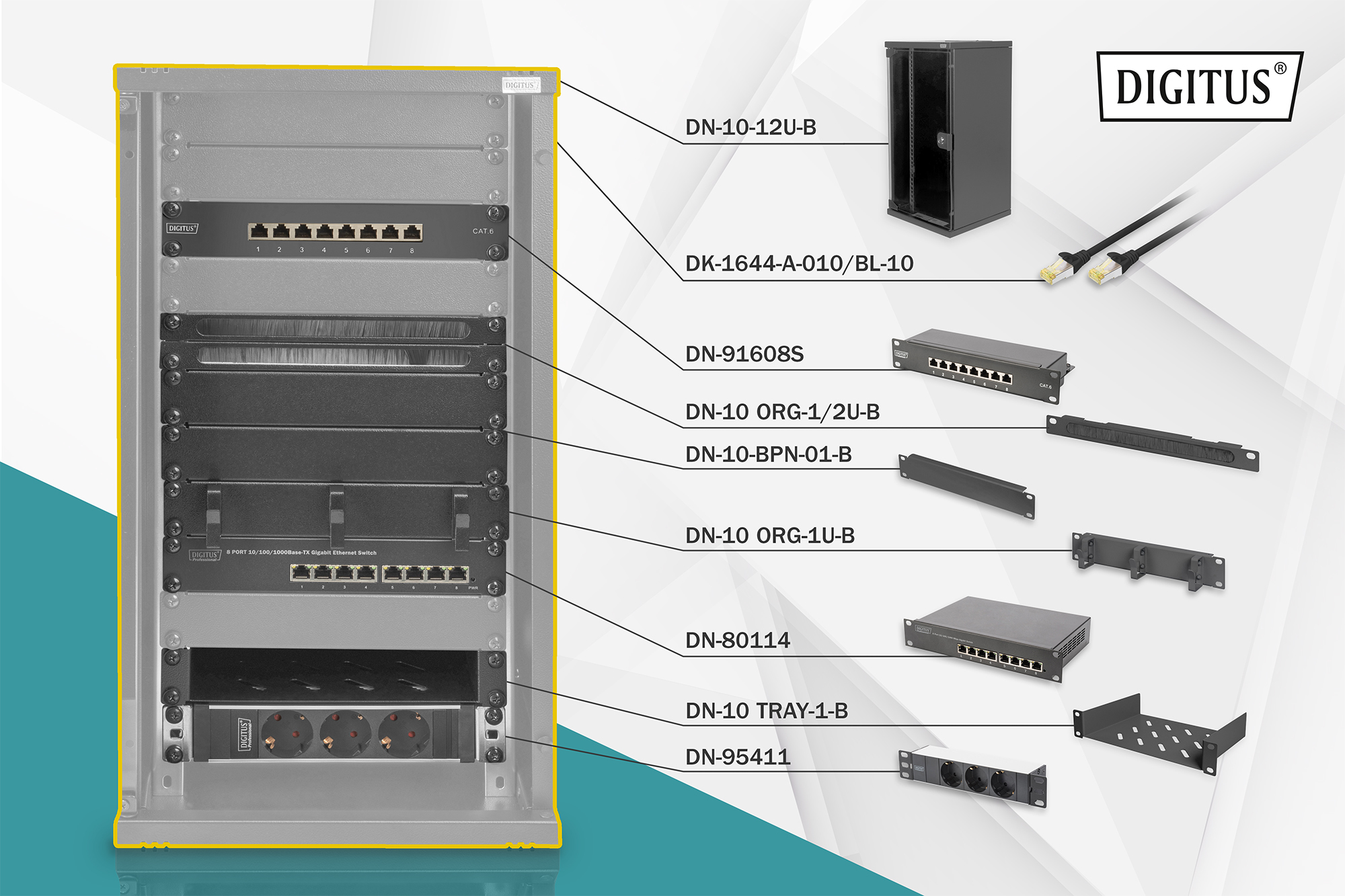 DIGITUS B2B Shop  Pack réseau 254 mm (10) – 12U, 312 x 300 mm