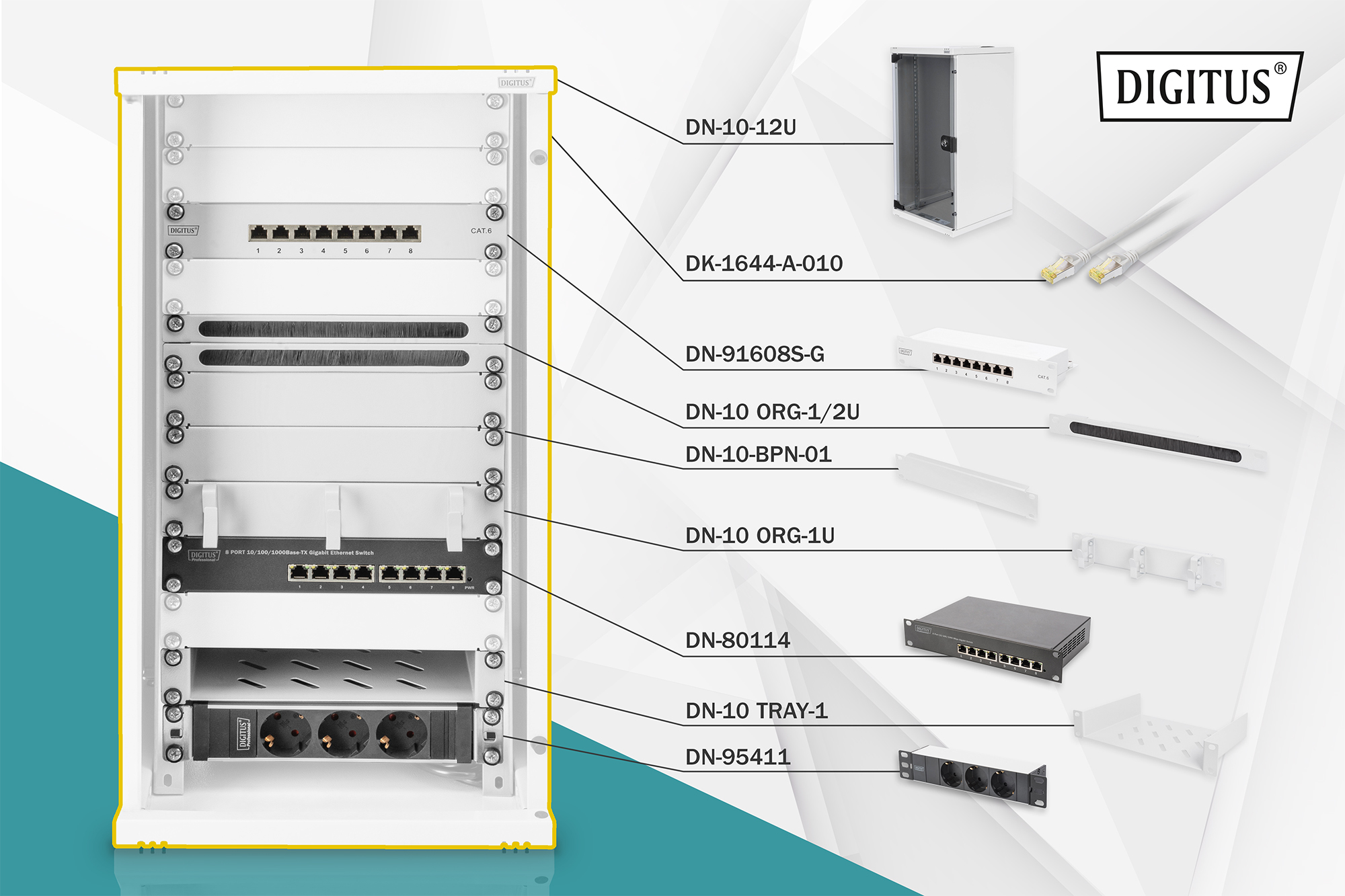DIGITUS B2B Shop  Pack réseau 254 mm (10) – 12U, 312 x 300 mm (l x P)
