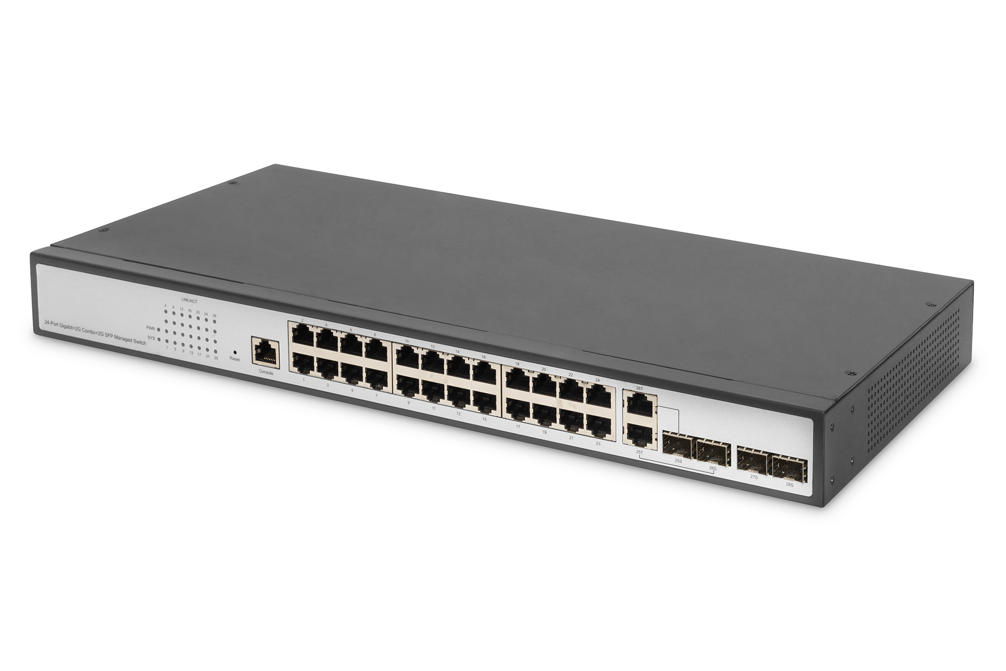 Negozio DIGITUS B2B  Switch livello 2 Gigabit Ethernet, 24 porte, 2 porte  RJ45/SFP-combo + 2 porte uplink SFP