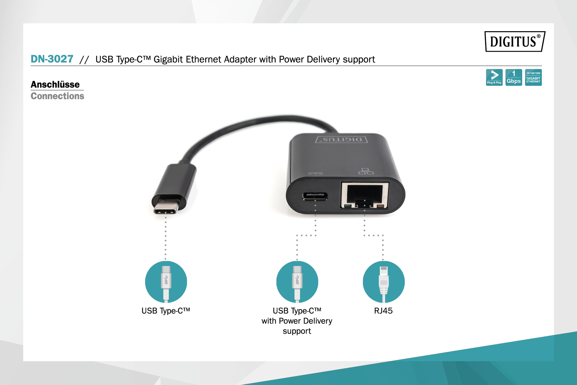 Digitus By Assmann Shop Usb Type C Gigabit Ethernet Adapter With Power Delivery Support