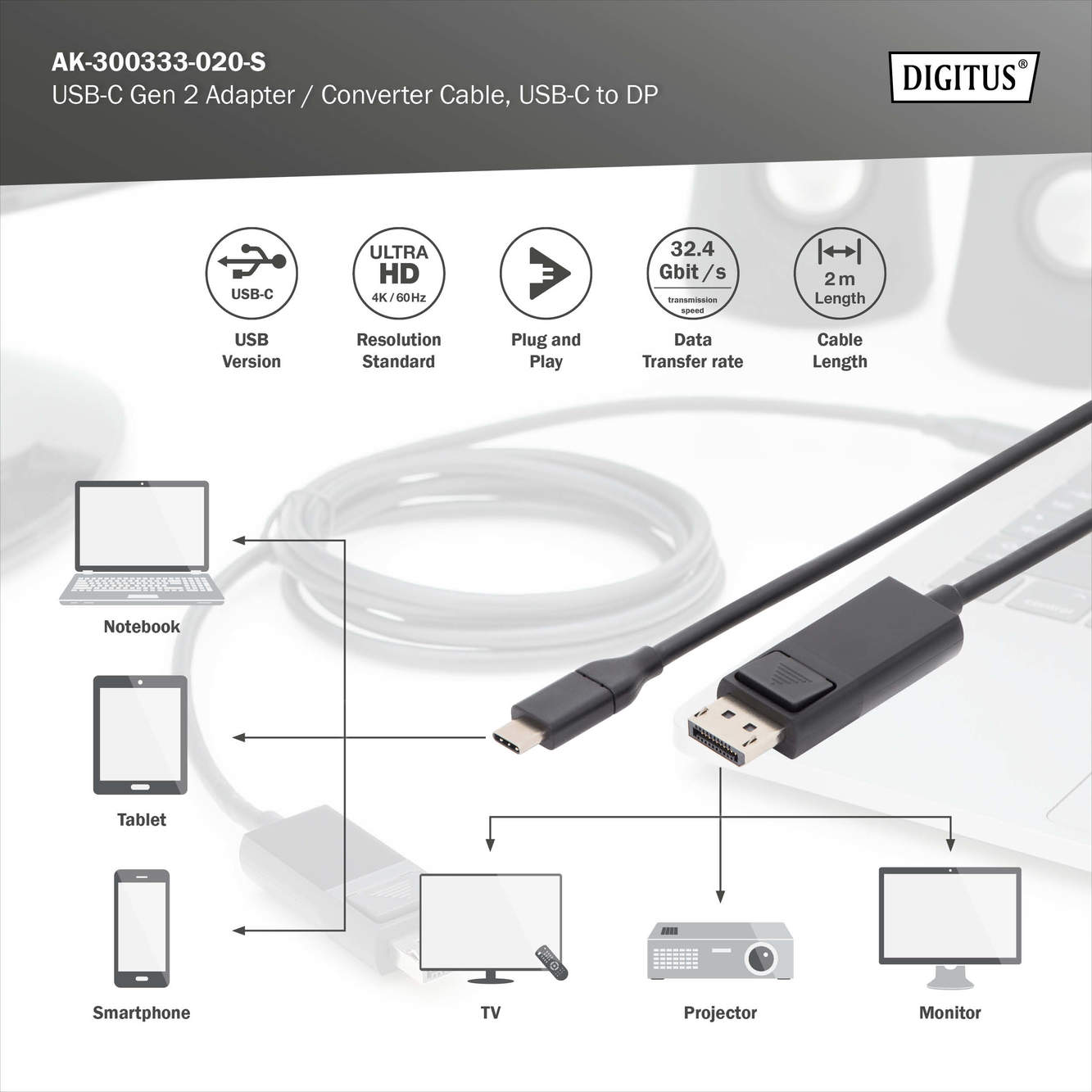 Digitus By Assmann Shop Usb Type C Gen Adapter Converter Cable Type C To Dp